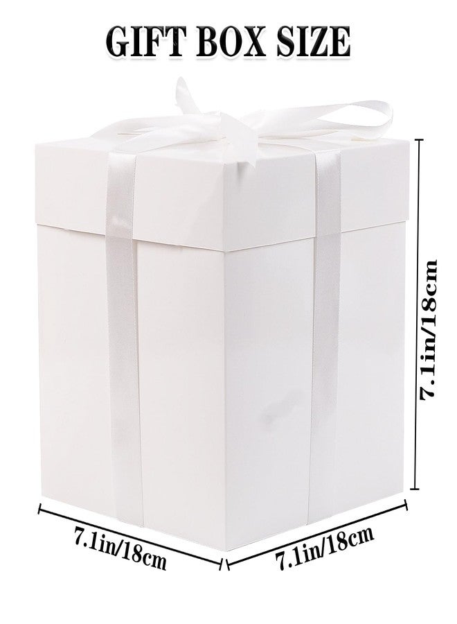 Jaywayang 5 Pack White Gift Boxes with Lids, Ribbons and Tissue Papers Square Gift Boxes - 7.1 Inch - Birthday, Wedding, Presents Wrapping, Mother's Day, Valentine's Day Decoration Party Favor Boxes. - Image 2